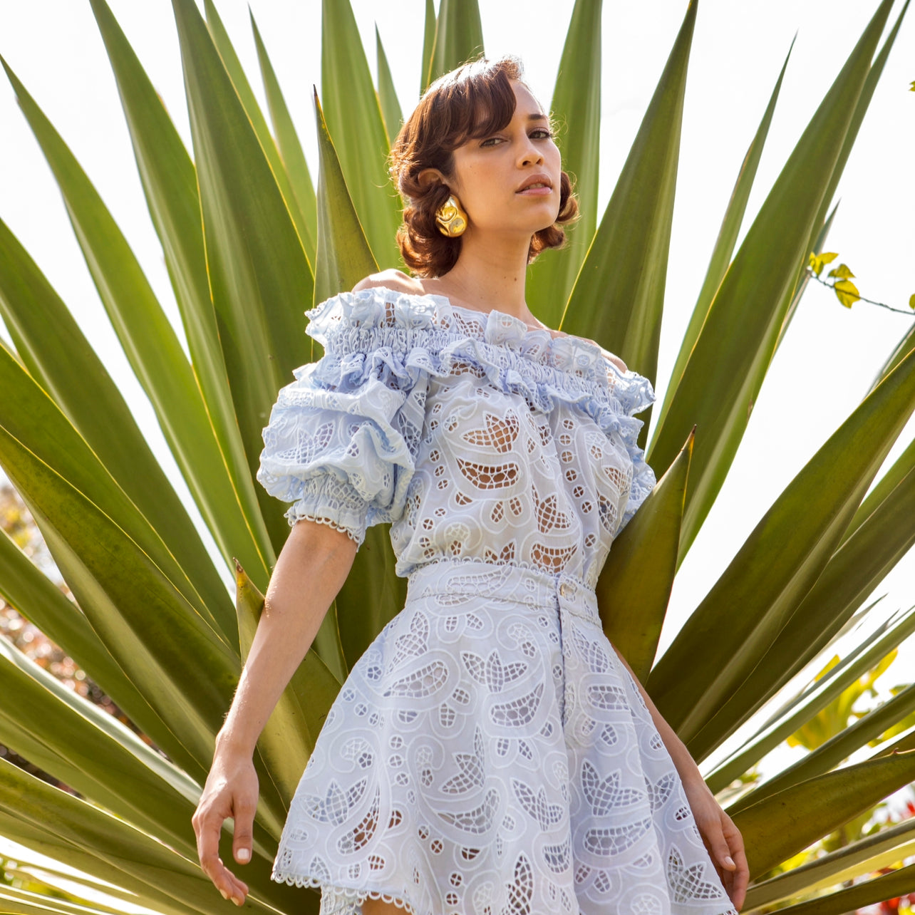 PONME SALSA SHORTS IN LIGHT BLUE EYELET - No Pise La Grama Web