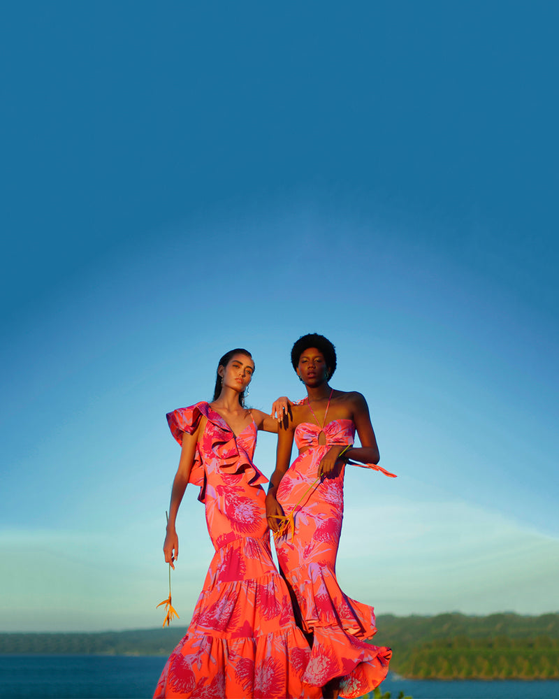 The Aracea Dress & The Espuma de Mar Dress both in Venezuela Coral Print.