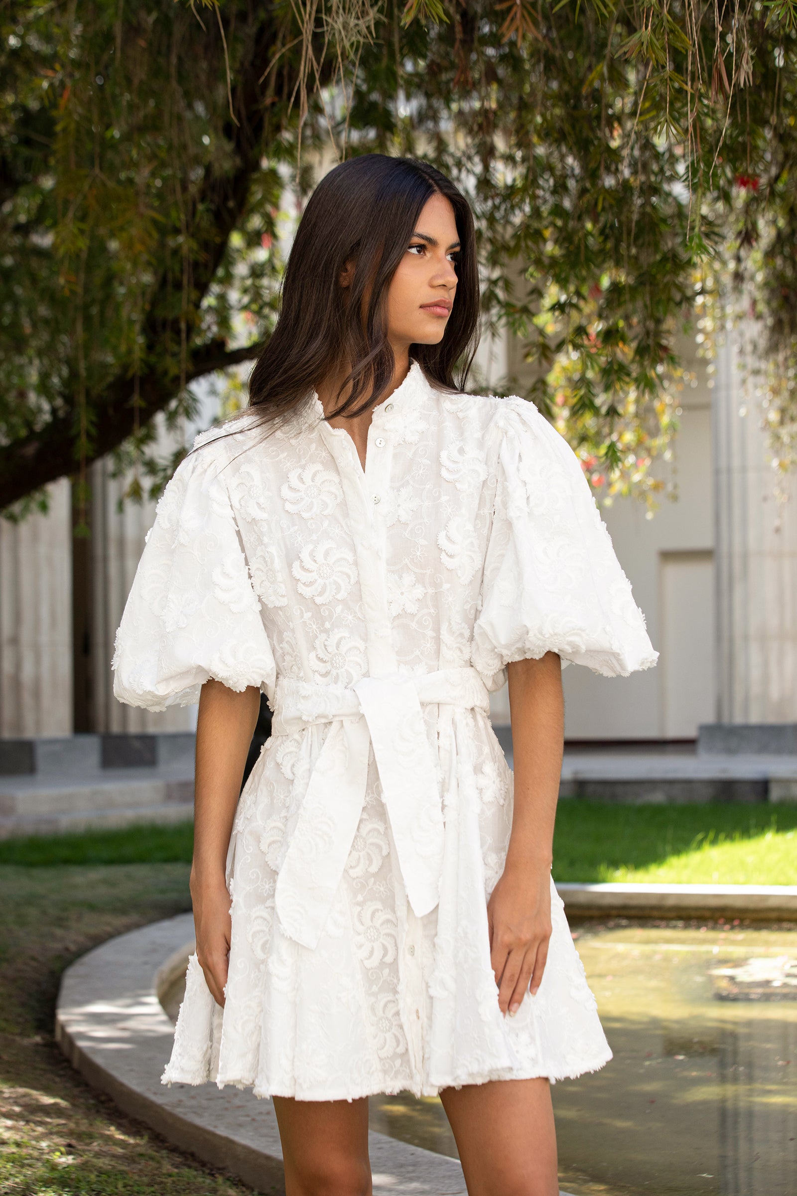 BROMELIA DRESS MINI IN EMBROIDERY GARDEN OFF WHITE