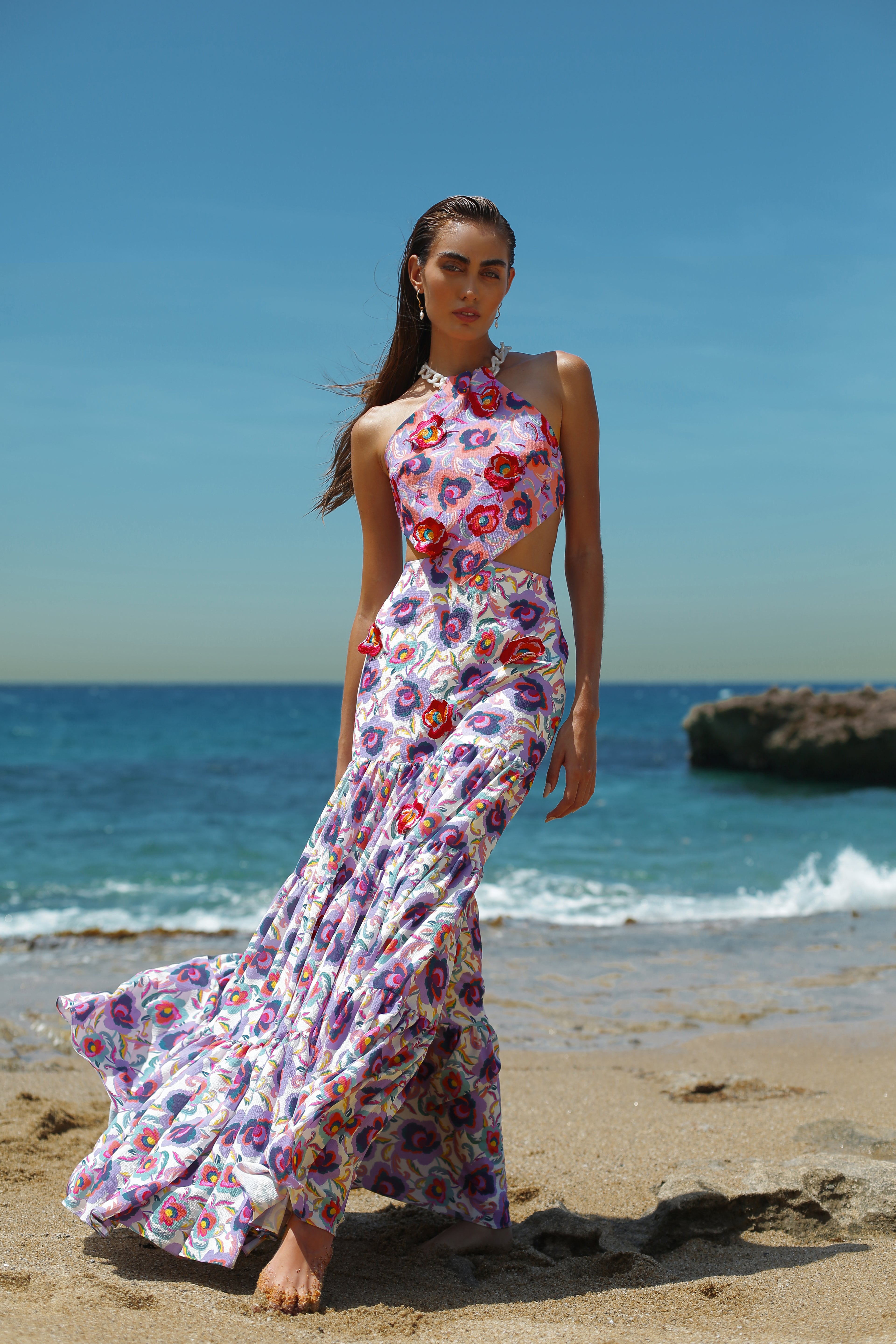 LA PLAGE DRESS IN PARAISO PINK AND PARAISO WHITE – No Pise La