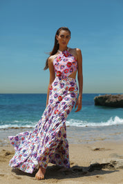 LA PLAGE DRESS IN PARAISO PINK AND PARAISO WHITE - No Pise La Grama Web