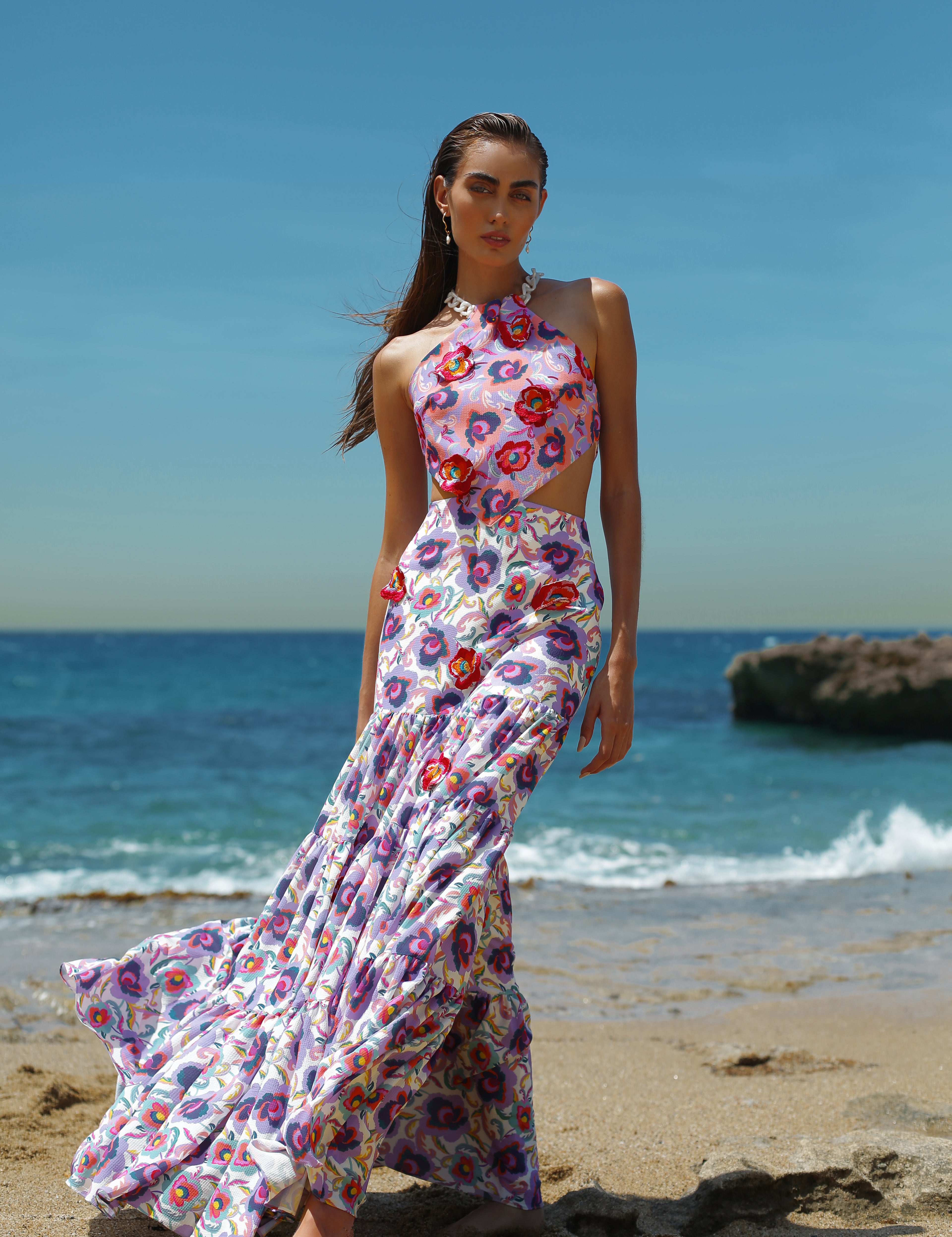 LA PLAGE DRESS IN PARAISO PINK AND PARAISO WHITE - No Pise La Grama Web