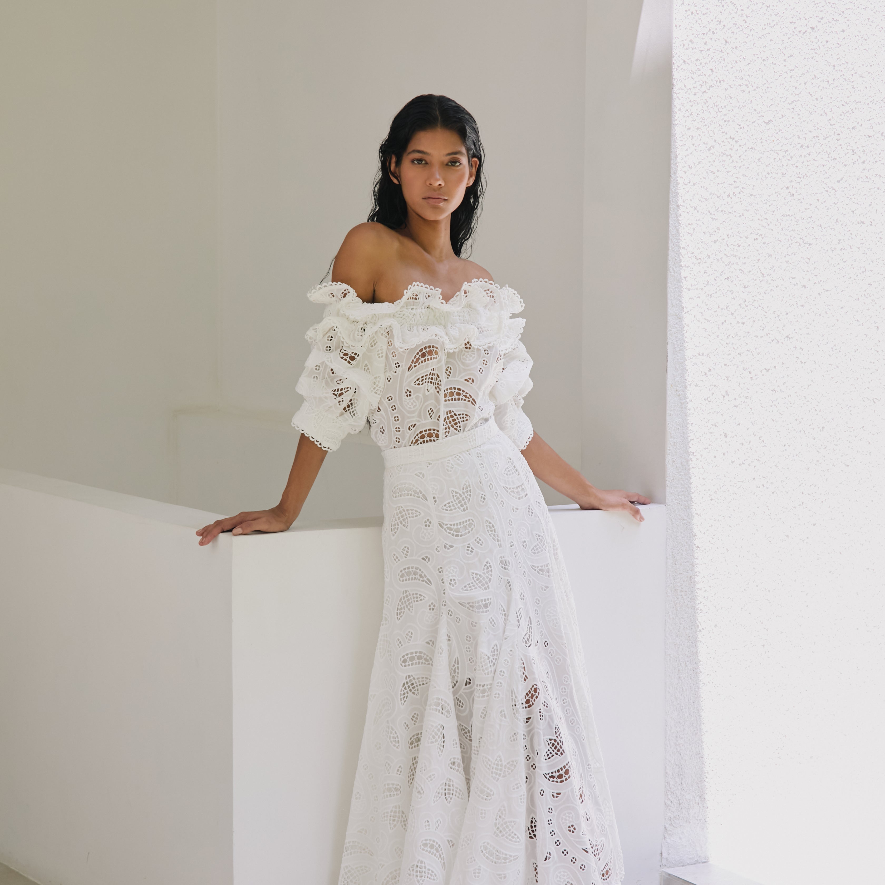 LA BOTANICA SKIRT IN WHITE EYELET - No Pise La Grama Web