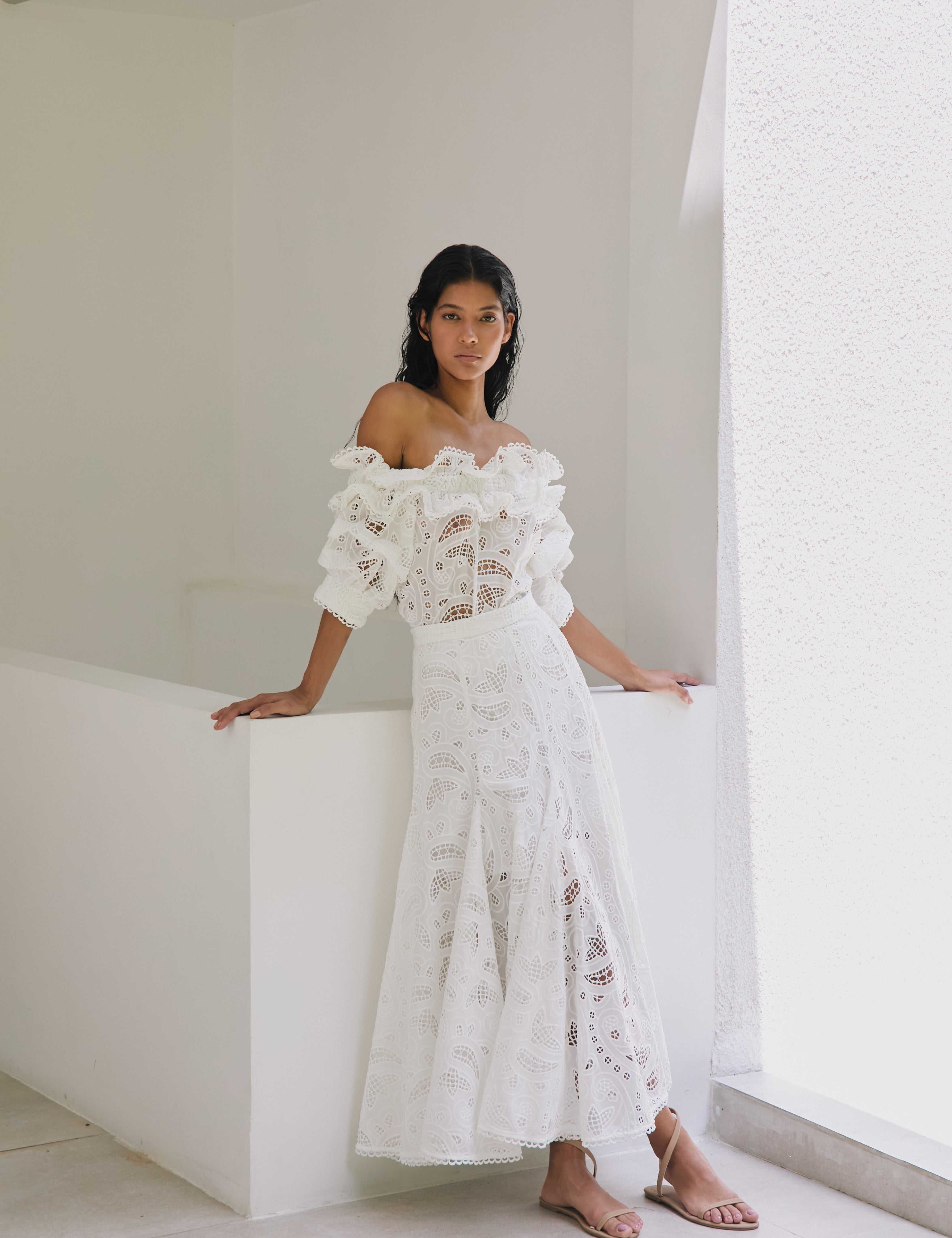 LA BOTANICA SKIRT IN WHITE EYELET - No Pise La Grama Web