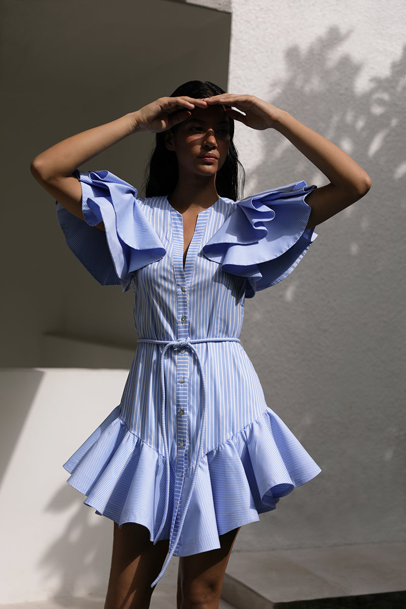 ARBOLADA DRESS IN BLUE STRIPES