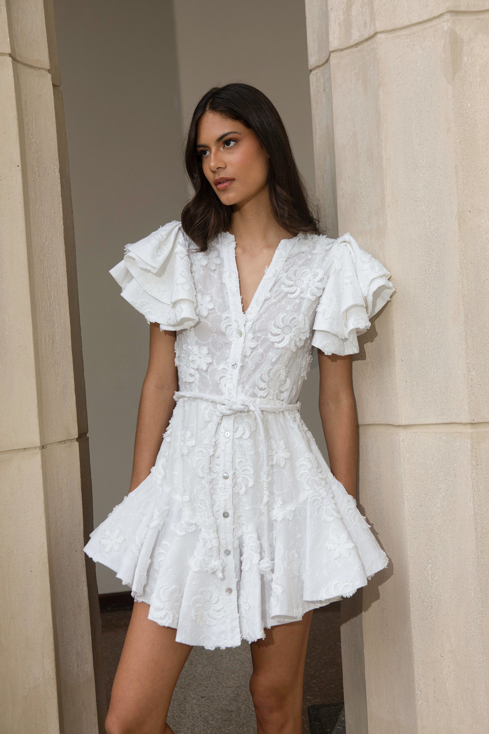 ARBOLADA DRESS IN EMBROIDERY GARDEN OFF WHITE