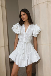 ARBOLADA DRESS IN EMBROIDERY GARDEN OFF WHITE