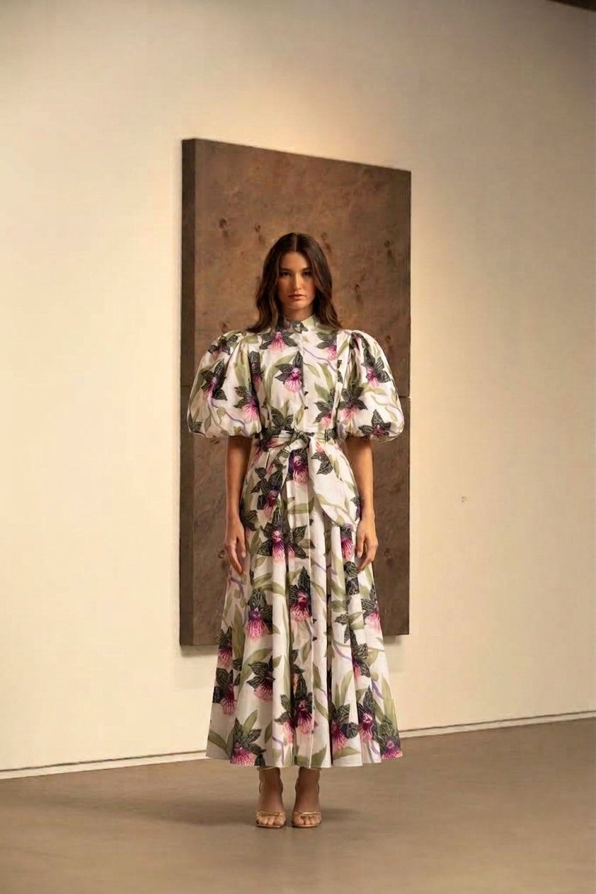 BROMELIA DRESS IN BLANC VENEZUELA PRINT