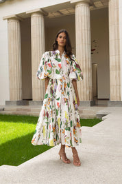 BROMELIA DRESS IN JARDIN PRINT OFF WHITE