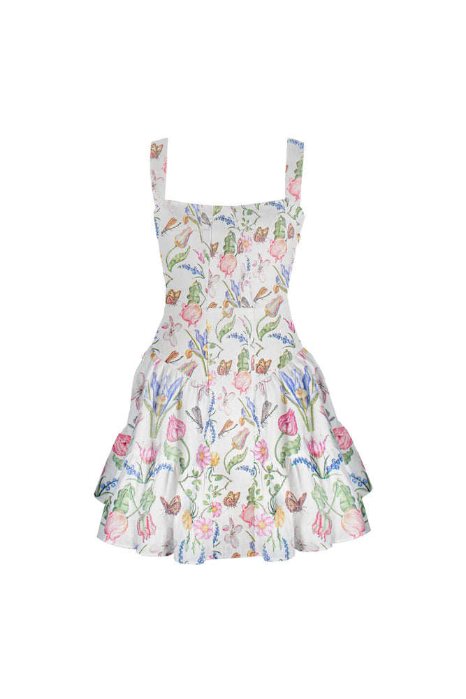 CARACAS MINI DRESS IN TULIPAN WHITE PRINT