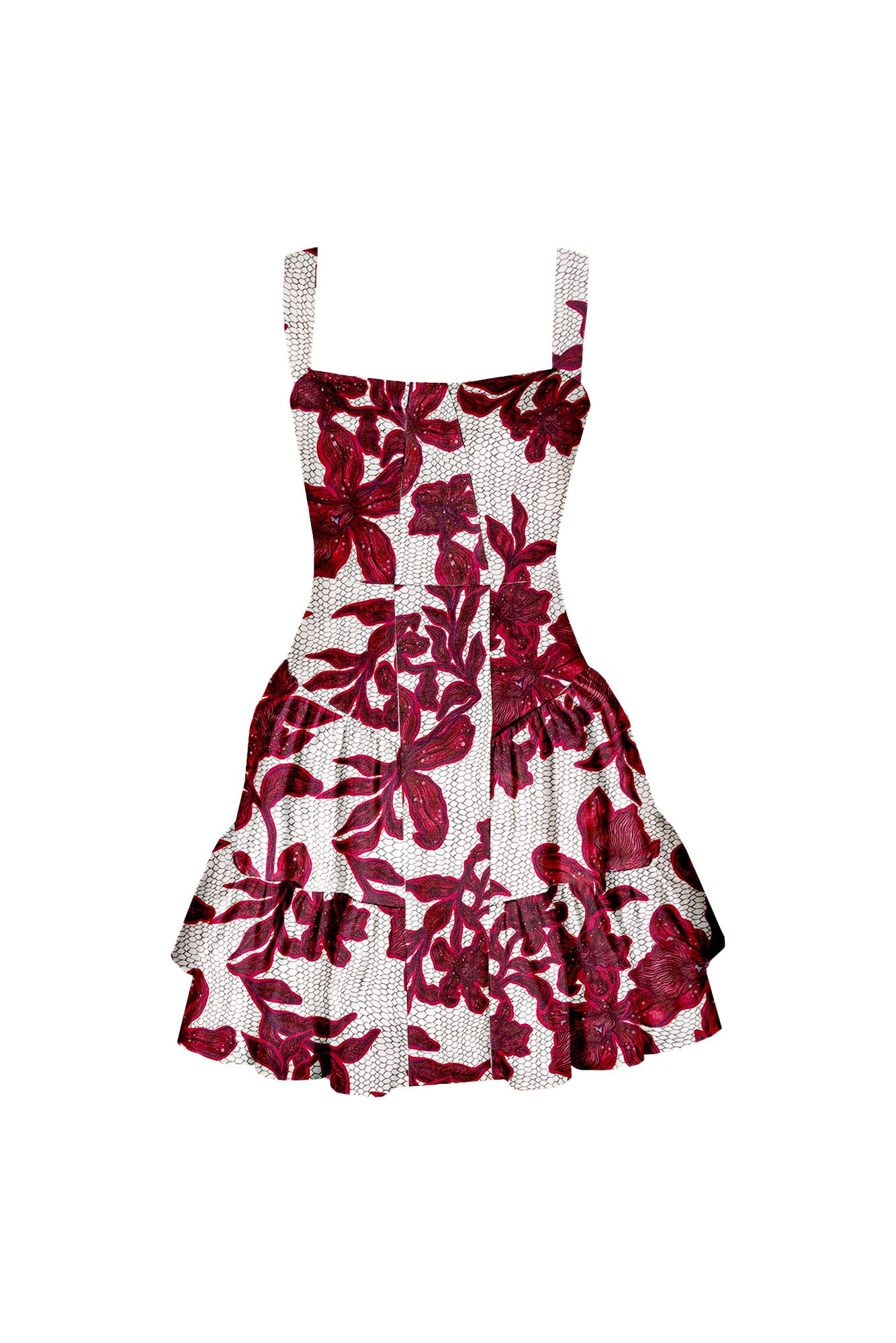 CARACAS MINI DRESS IN ORQUIDEA MERLOT PRINT