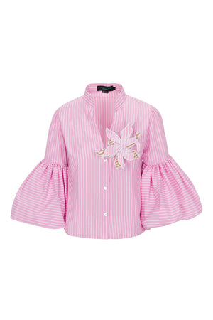 
            
                Load image into Gallery viewer, CARTA Y LETRA SHIRT IN PINK STRIPES
            
        
