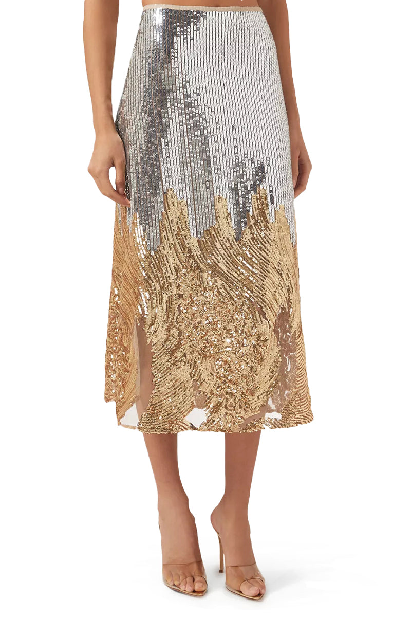 ELENA SKIRT IN SILVER AND GOLD SEQUIN