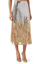 ELENA SKIRT IN SILVER AND GOLD SEQUIN