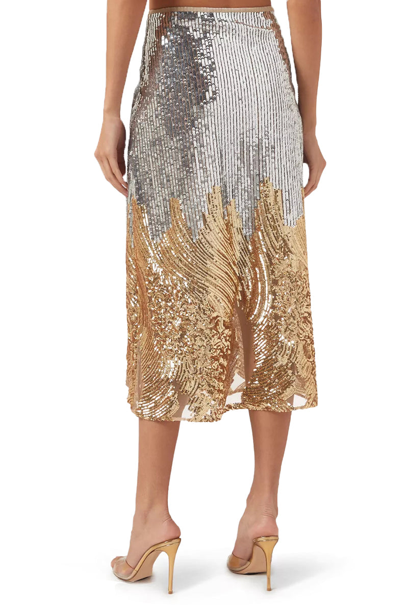 ELENA SKIRT IN SILVER AND GOLD SEQUIN