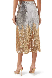 ELENA SKIRT IN SILVER AND GOLD SEQUIN