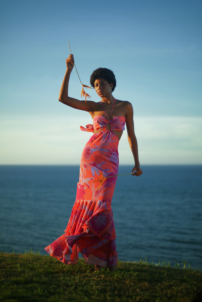 Coral print dress online