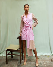 FILOSOFIA DRESS IN KHAKI AND PINK STRIPES - No Pise La Grama Web