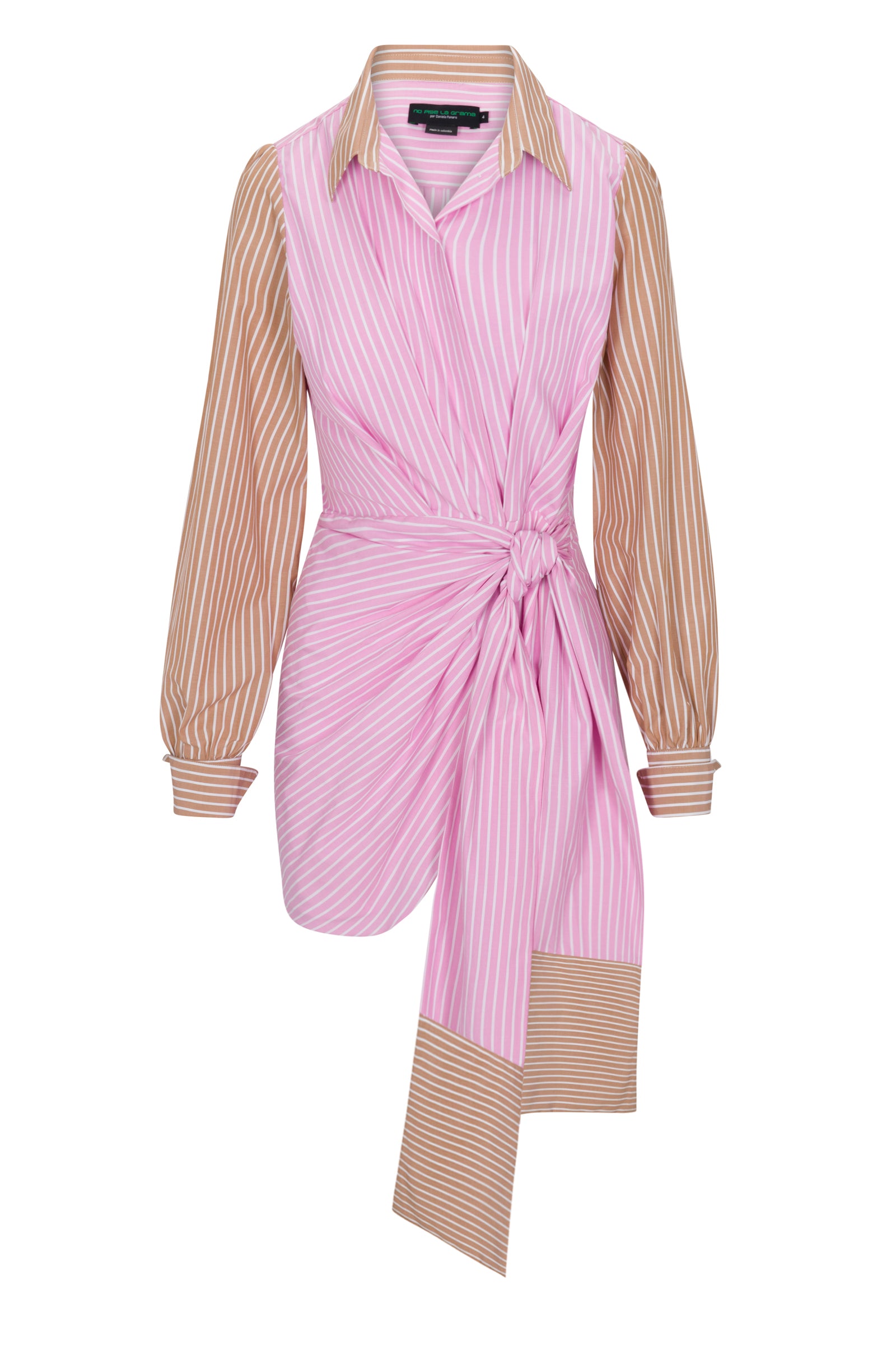 FILOSOFIA DRESS IN KHAKI AND PINK STRIPES - No Pise La Grama Web