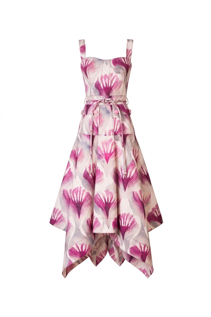 GUANABANA DRESS IN BORDEAUX AQUARELLE PRINT
