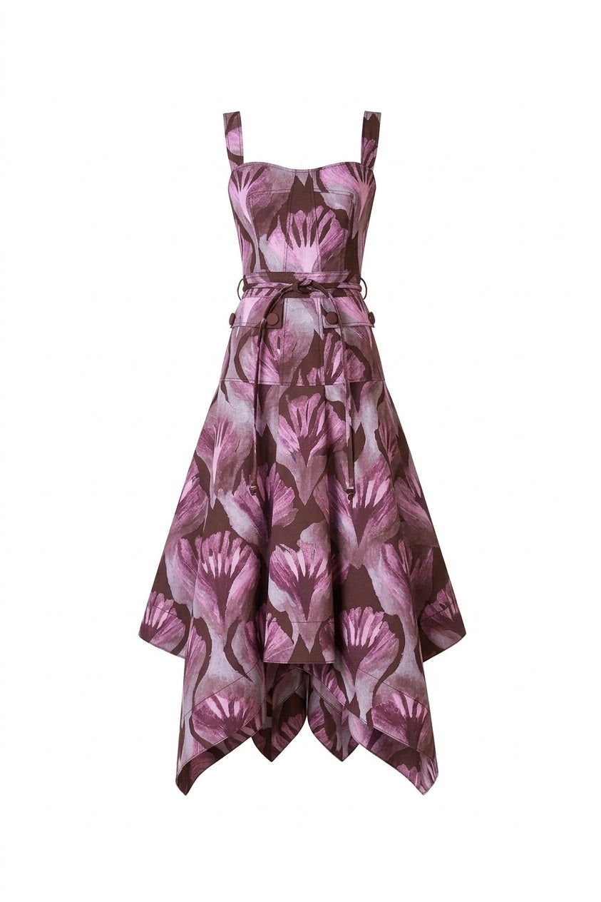 GUANABANA DRESS IN MAROON ACUARELLE PRINT