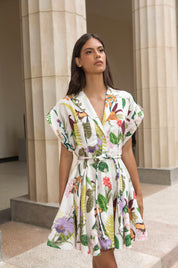 GUAYABA MINI DRESS IN JARDIN PRINT OFF WHITE