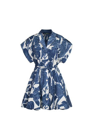 GUAYABA MINI DRESS IN CANARIO BLUE PRINT