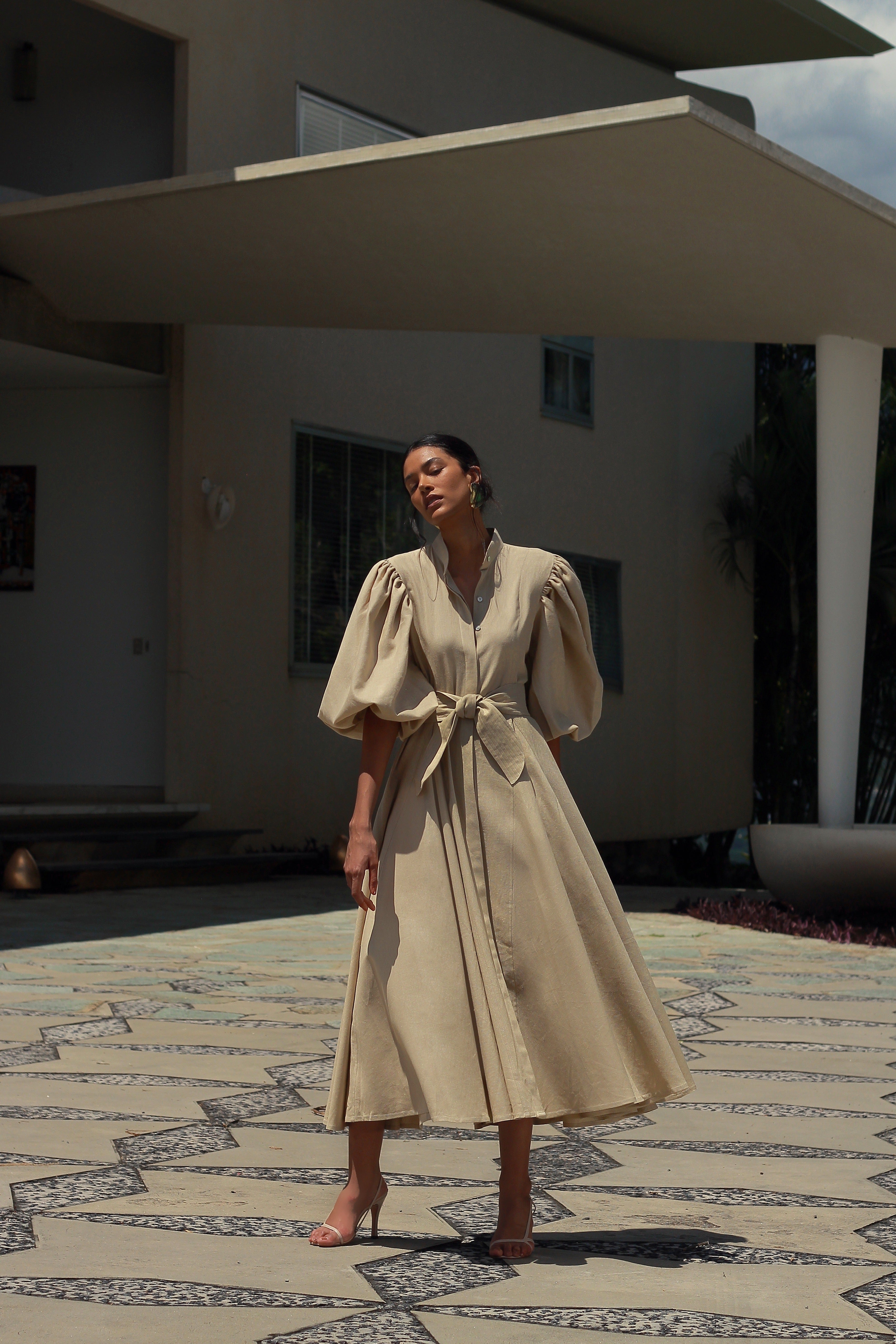 BROMELIA DRESS IN KHAKI - No Pise La Grama Web