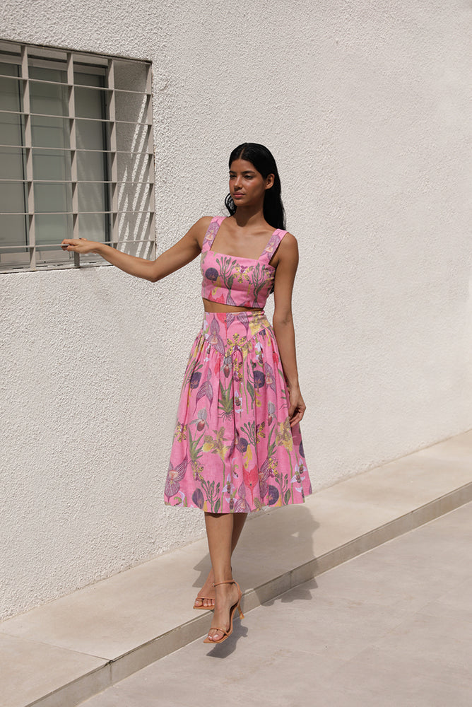 SOTAVENTO MIDI SKIRT IN BOTANICA PINK PRINT