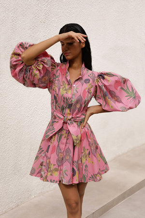 BROMELIA DRESS MINI IN BOTANICA PINK PRINT