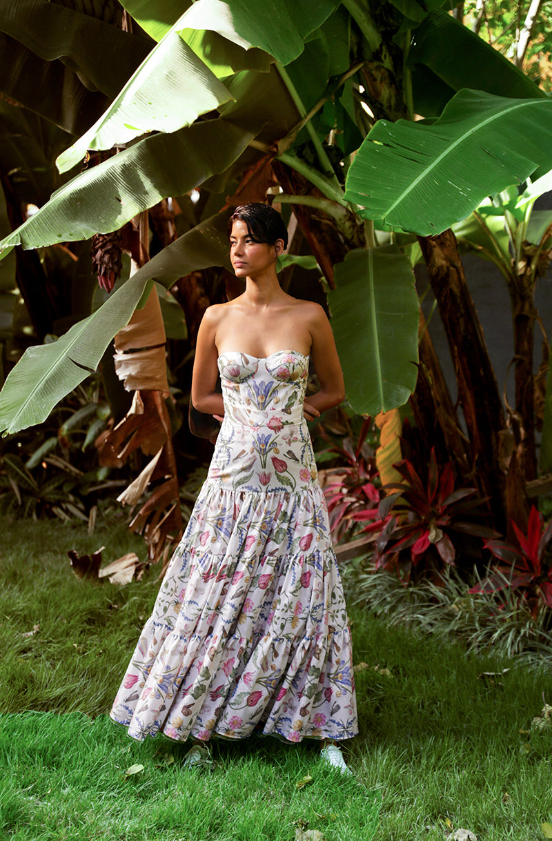 LA JULIETA SKIRT IN TULIPAN WHITE PRINT