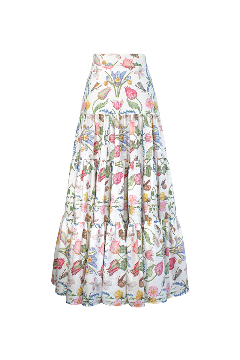 LA JULIETA SKIRT IN TULIPAN WHITE PRINT