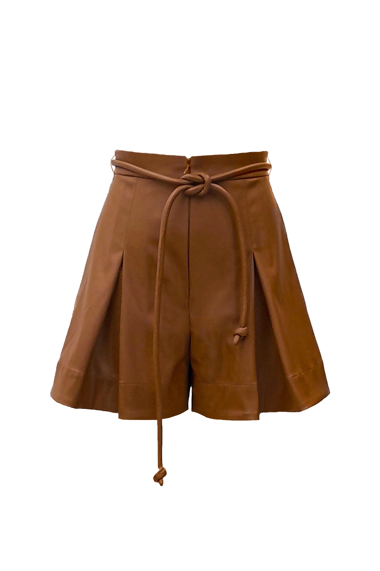 PERLA SHORT IN VEGAN LEATHER IN CAMEL CARAMEL