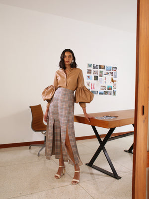 
            
                Load image into Gallery viewer, FLORA SKIRT IN GREY PLAID
            
        