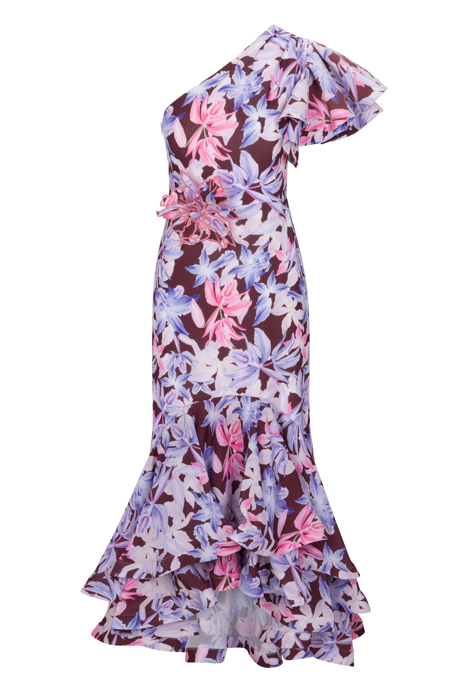 LOS ROQUES DRESS IN BLUE MAROON ORQUIDEAS PRINT - No Pise La Grama Web