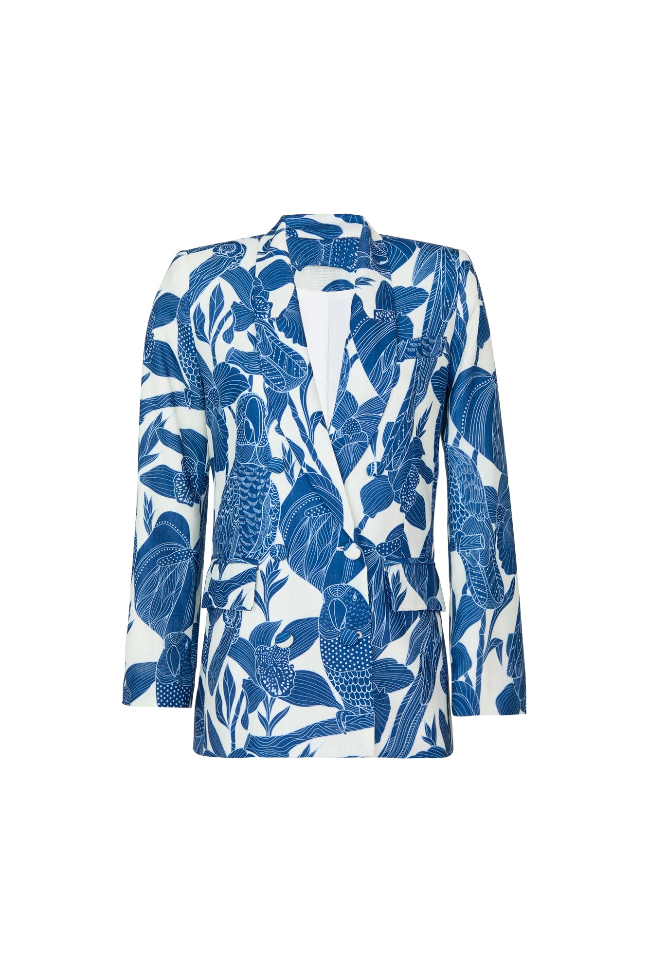 MARCELA TAILORED JACKET SUIT IN CANARIO BLUE PRINT