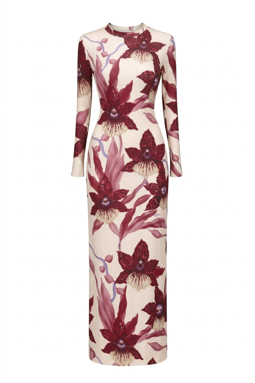 MORROCOY DRESS IN BORDEAUX VENEZUELA PRINT