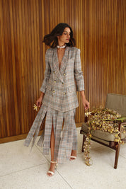 MARCELA TAILORED JACKET SUIT IN GREY PLAID
