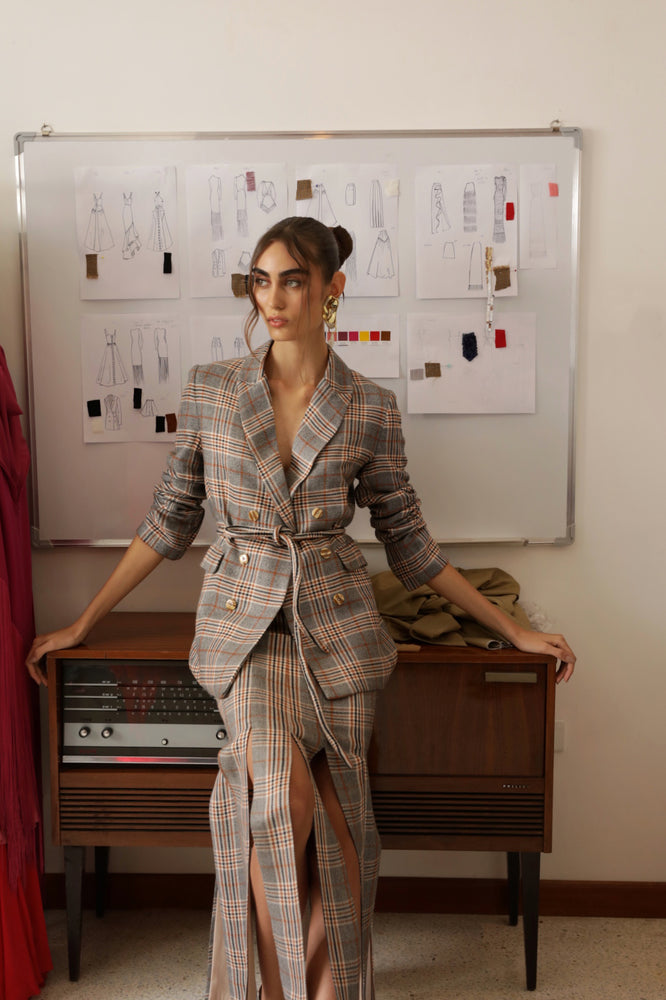 Grey plaid suit skirt clearance