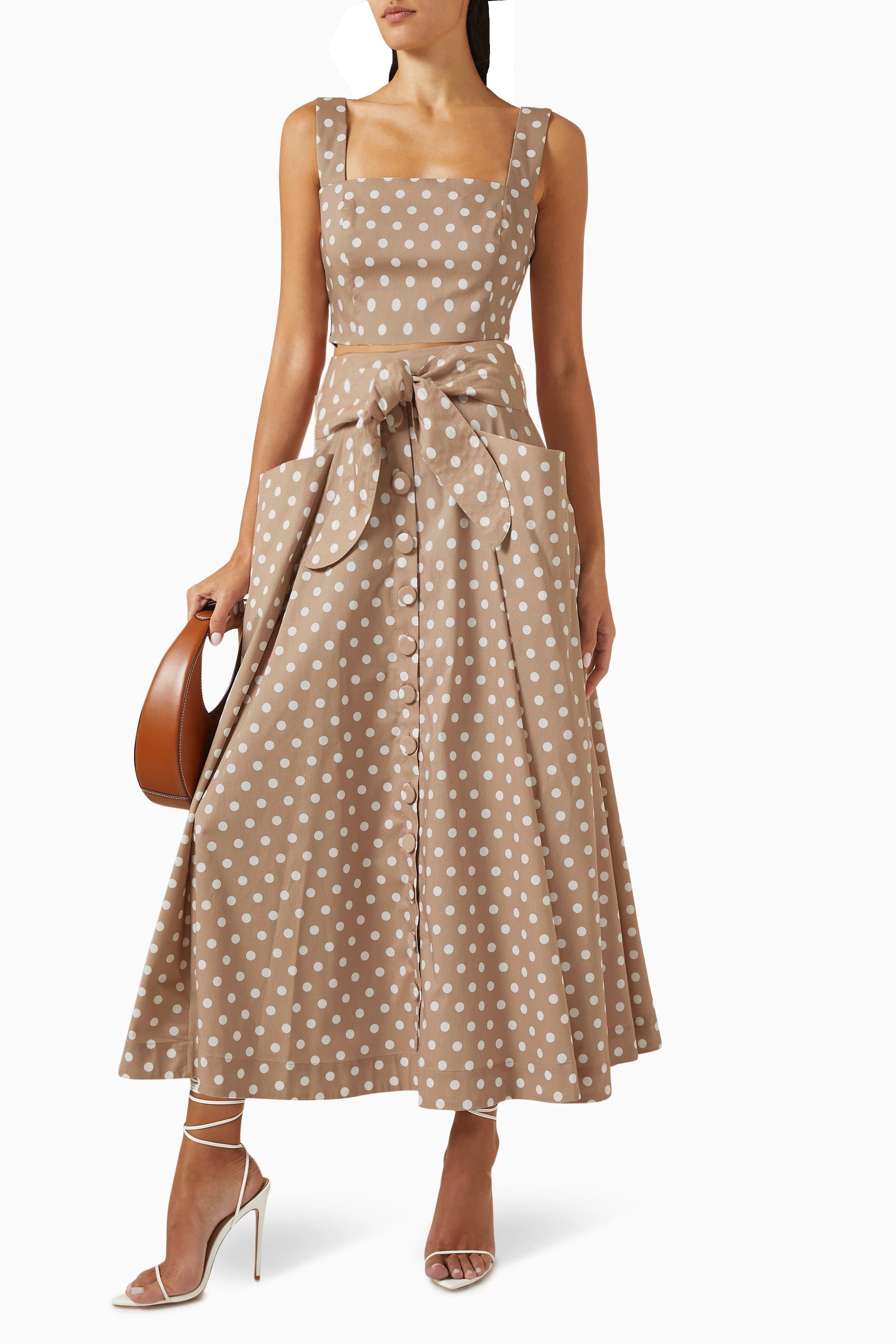 SOTAVENTO TOP IN KHAKI POLKA DOTS