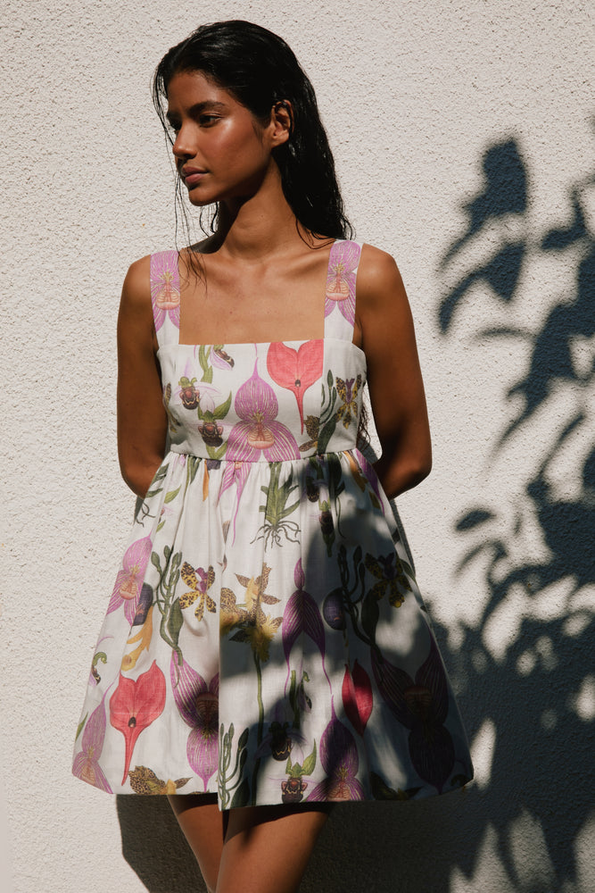 PALMAR MINI DRESS IN BOTANICA WHITE PRINT