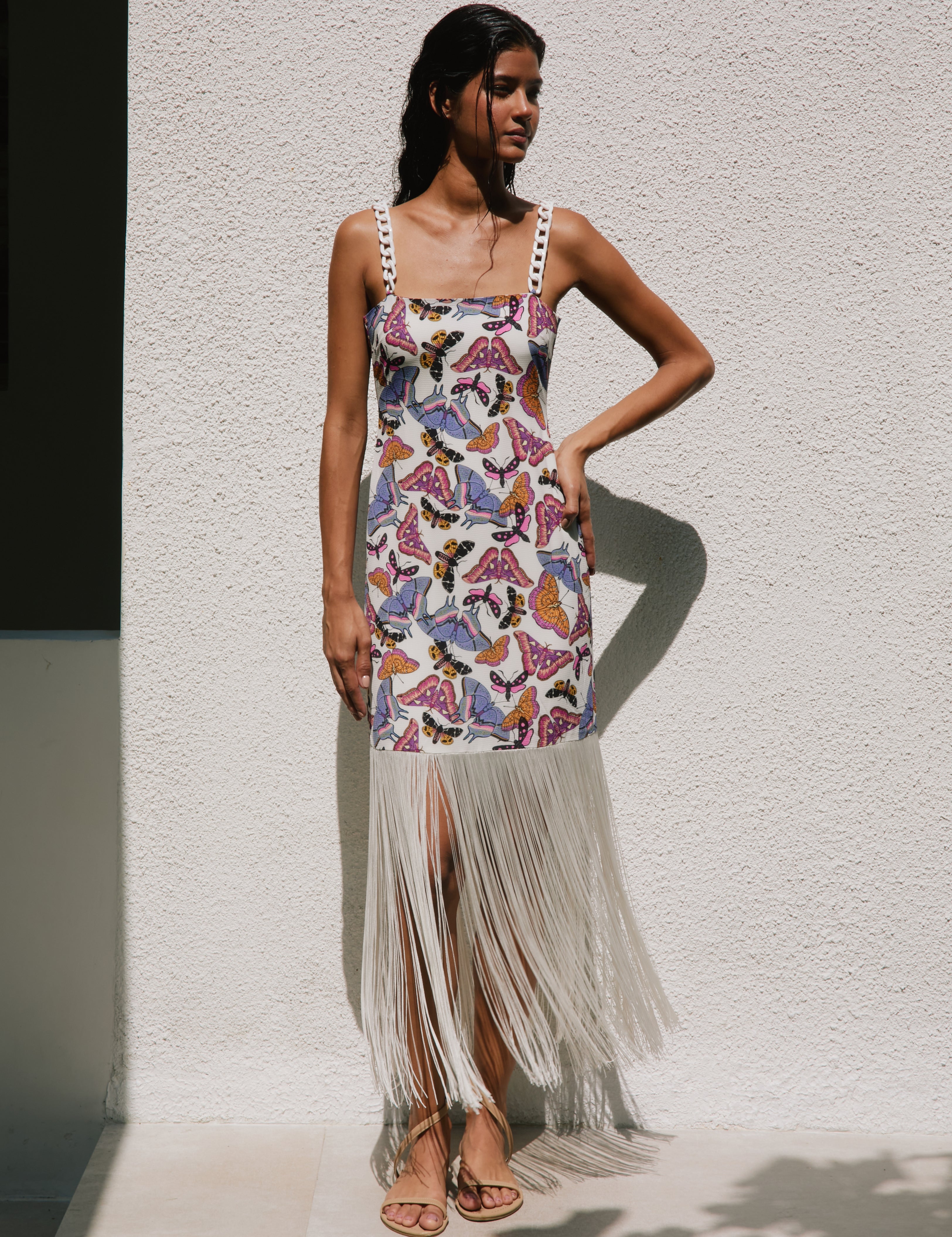 PAPILLON DRESS IN MARIPOSA WHITE PRINT - No Pise La Grama Web