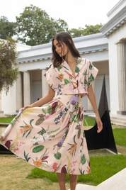 SOTAVENTO MIDI SKIRT IN JARDIN PRINT SOFT KHAKI