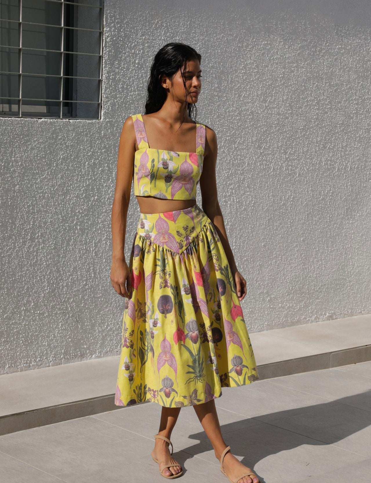 SOTAVENTO MIDI SKIRT IN BOTANICA YELLOW PRINT - No Pise La Grama Web
