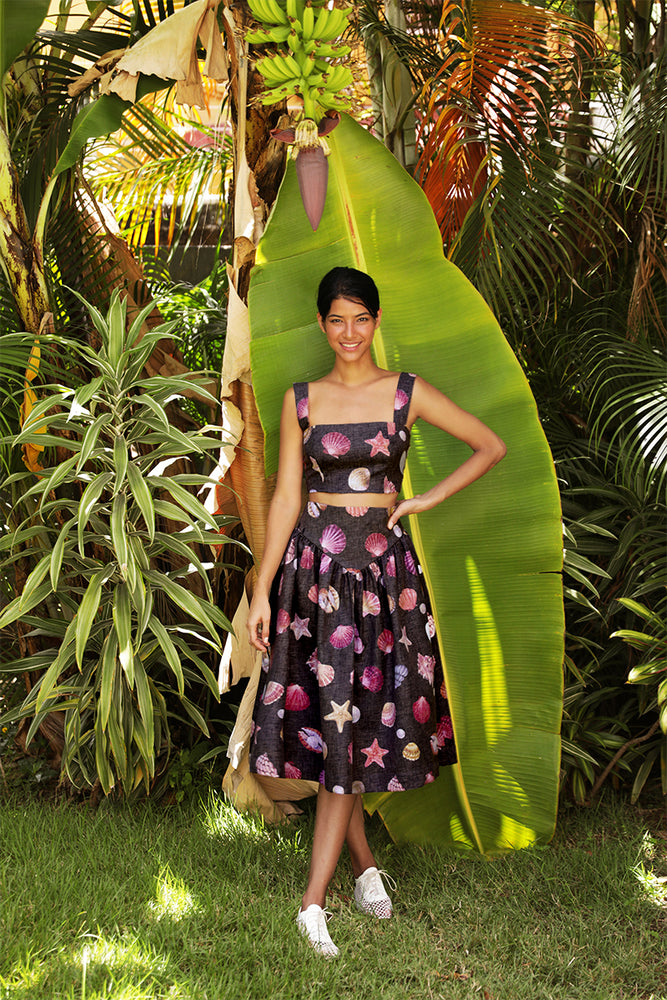 SOTAVENTO MIDI SKIRT IN CONCHITAS IN BLACK PRINT