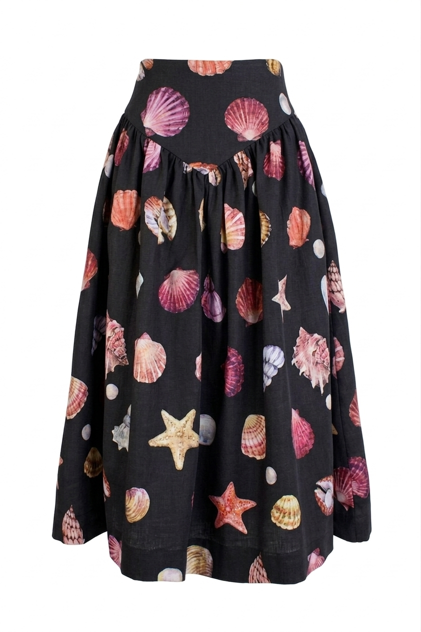 SOTAVENTO MIDI SKIRT IN CONCHITAS IN BLACK PRINT