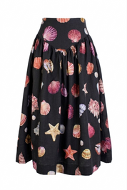SOTAVENTO MIDI SKIRT IN CONCHITAS IN BLACK PRINT
