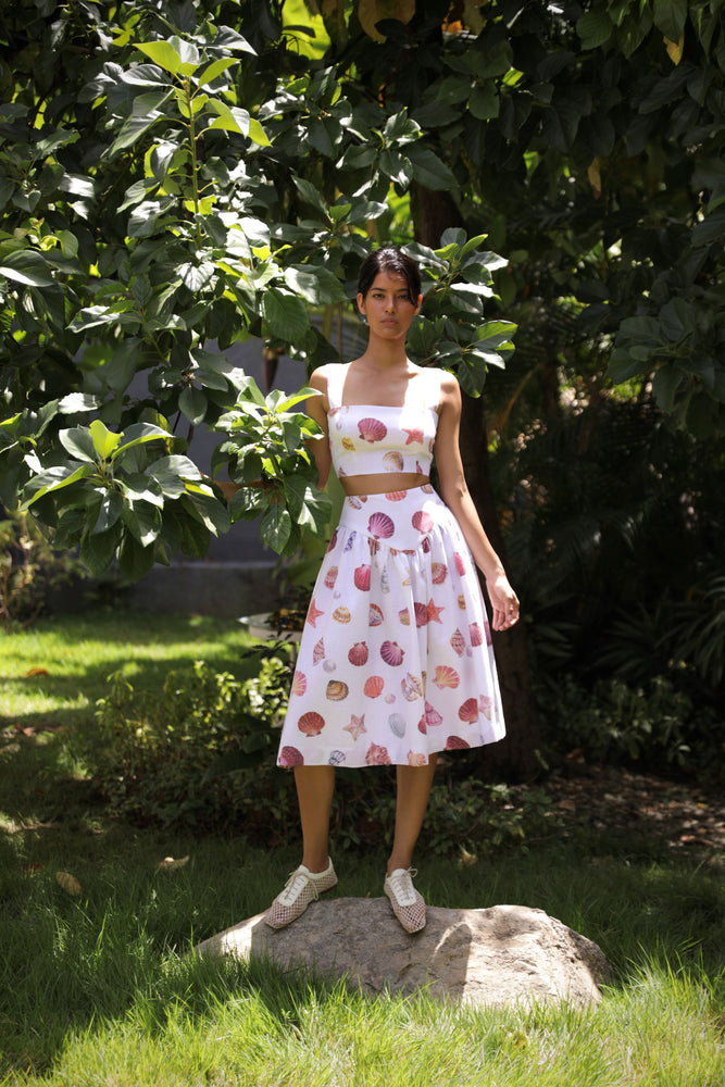 SOTAVENTO MIDI SKIRT IN CONCHITAS WHITE PRINT