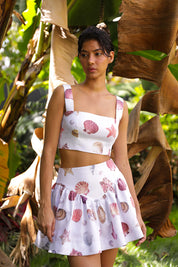 SOTAVENTO MINI SKIRT IN CONCHITAS IN WHITE PRINT