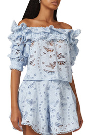 AGAVE TOP IN LIGHT BLUE EYELET